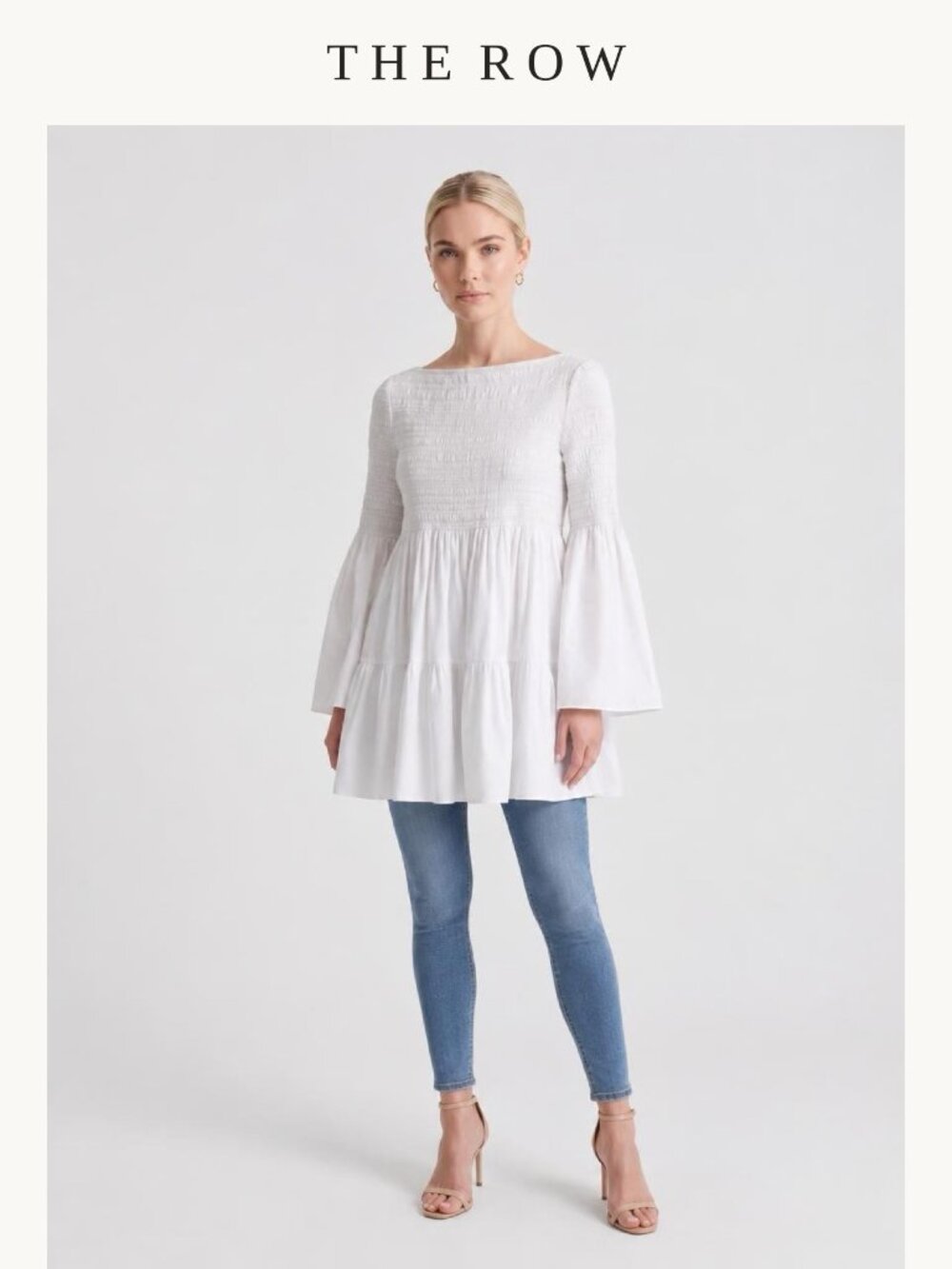 The Row Burton Smocked Bell-Sleeve Babydoll Top White S